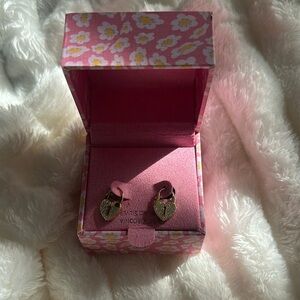 Gold heart lock earrings brand new cubic zirconia sterling silver